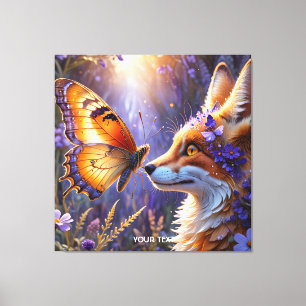Fantasy Niedlich Butterfly Fox Blume Leinwanddruck
