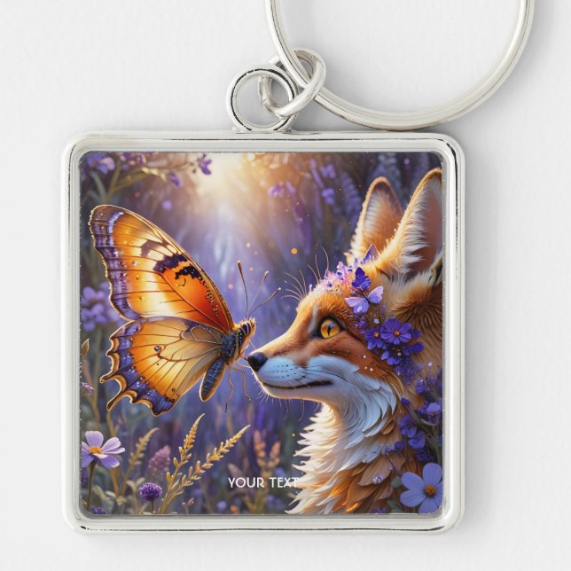 Fantasy Niedlich Butterfly Fox Blume Schlüsselanhänger (Vorne)