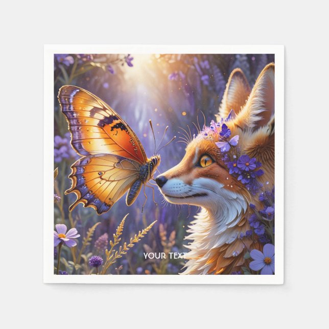 Fantasy Niedlich Butterfly Fox Blume Serviette (Vorderseite)