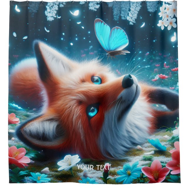 Fantasy Niedlich Butterfly Fox Duschvorhang (Vorderseite)