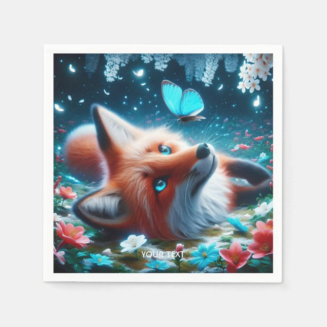 Fantasy Niedlich Butterfly Fox Serviette (Vorderseite)