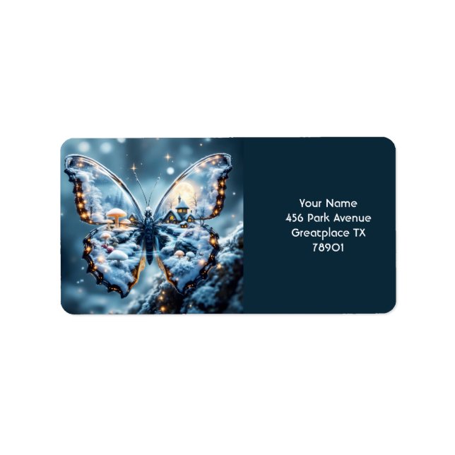 Fantasy Niedlich Butterfly Pilze Winter Adressaufkleber (Vorne)