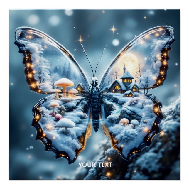 Fantasy Niedlich Butterfly Pilze Winter Poster (Vorderseite)