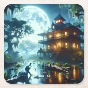 Fantasy Niedlich Cabin Lake Crocodile Rechteckiger Pappuntersetzer