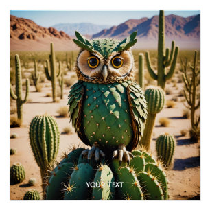 Fantasy Niedlich Cactus Owl Wüste Poster