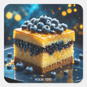 Fantasy Niedlich Cake Honey Blueberries Quadratischer Aufkleber