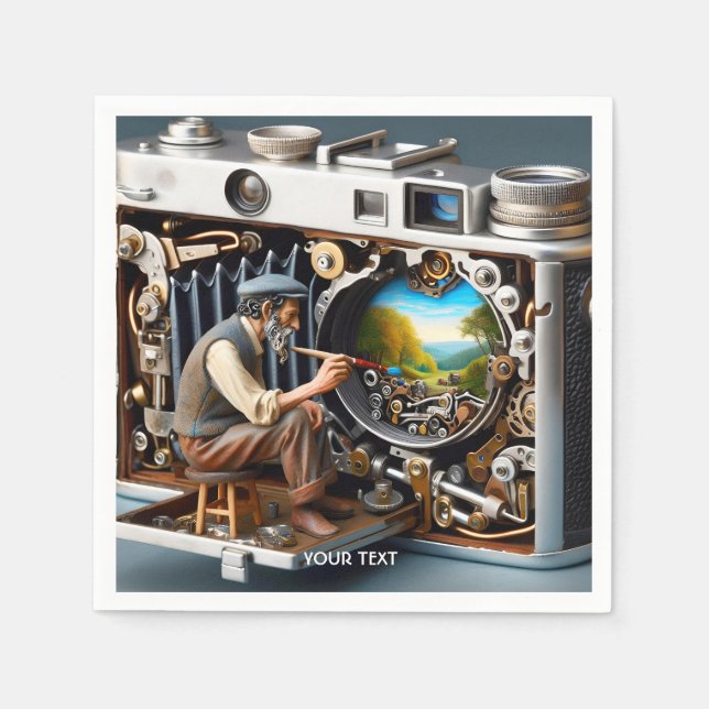 Fantasy Niedlich Camera Painting Landschaft Serviette (Vorderseite)