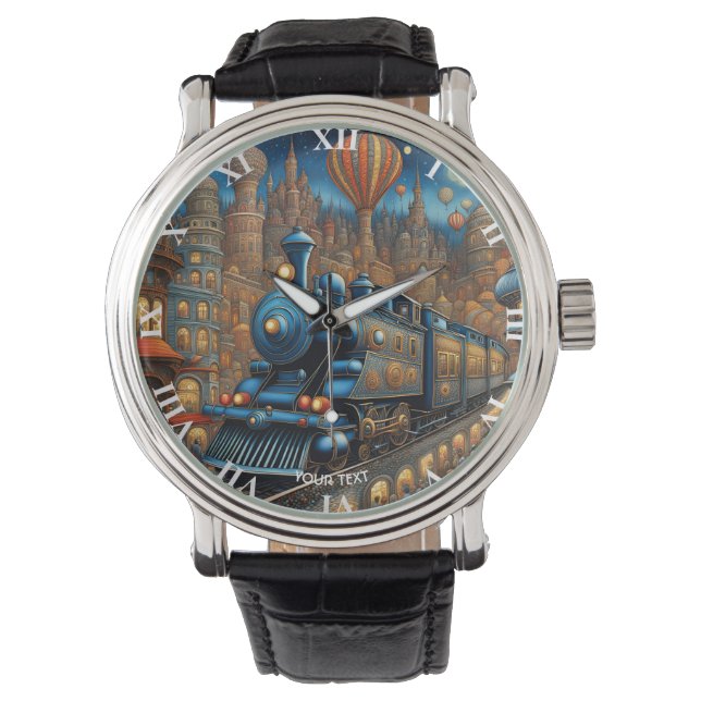 Fantasy Niedlich Cartoon Train City Armbanduhr (Vorderseite)