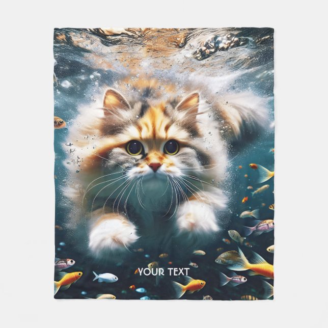 Fantasy Niedlich Cat Baden Unterwasser Fleecedecke (Vorderseite)