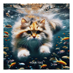 Fantasy Niedlich Cat Baden Unterwasser Poster