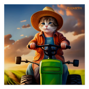 Fantasy Niedlich Cat Driving Traktor Poster
