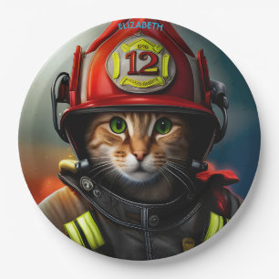 Fantasy Niedlich Cat Feuerwehrmann Anzug. Pappteller