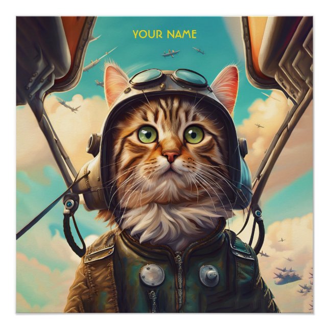 Fantasy Niedlich Cat Flying Airplane Poster (Vorderseite)
