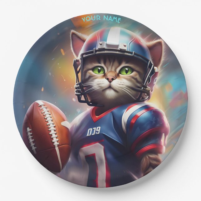 Fantasy Niedlich Cat Football Uniform Pappteller (Vorderseite)