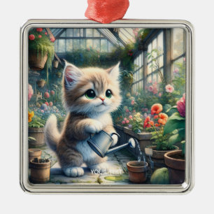 Fantasy Niedlich Cat Garden Blume Ornament Aus Metall
