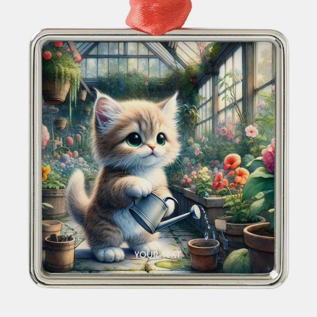 Fantasy Niedlich Cat Garden Blume Ornament Aus Metall (Vorne)