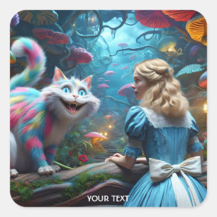 Fantasy Niedlich Cat Girl Forest Quadratischer Aufkleber