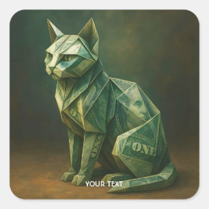 Fantasy Niedlich Cat Money Origami Quadratischer Aufkleber