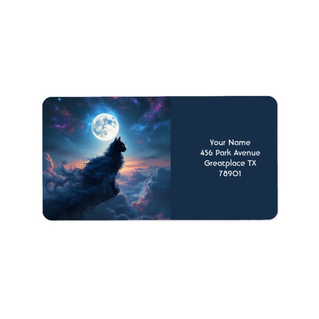 Fantasy Niedlich Cat Moon Wolken Adressaufkleber (Vorne)