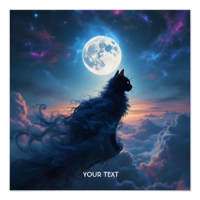 Fantasy Niedlich Cat Moon Wolken Poster (Vorderseite)