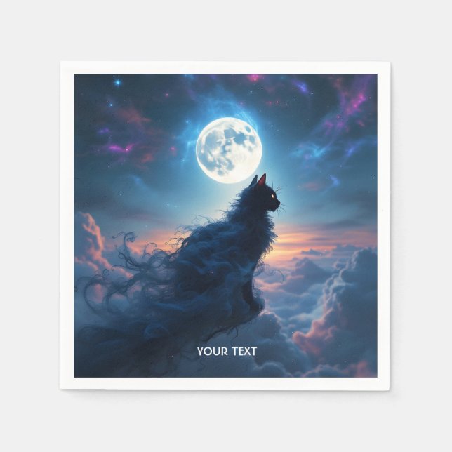 Fantasy Niedlich Cat Moon Wolken Serviette (Vorderseite)