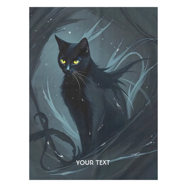 Fantasy Niedlich Cat Night Black Tischdecke (Vorderseite)