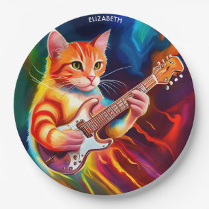 Fantasy Niedlich Cat Playing Gitarre Pappteller