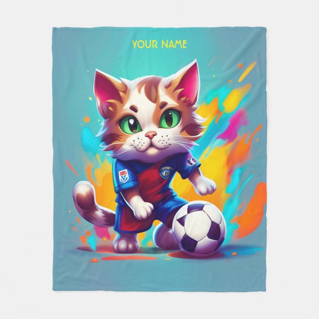 Fantasy Niedlich Cat Soccer Football Fleecedecke (Vorderseite)