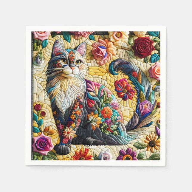 Fantasy Niedlich Cat Stached Glass Serviette (Vorderseite)