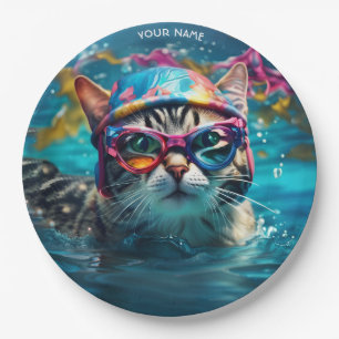 Fantasy Niedlich Cat Swimming Pool Pappteller