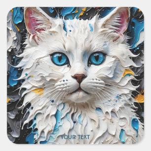 Fantasy Niedlich Cat White Impasto Quadratischer Aufkleber