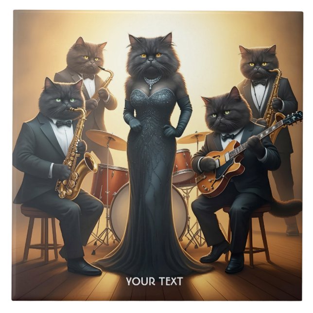 Fantasy Niedlich Cats Jazz Band Fliese (Vorderseite)