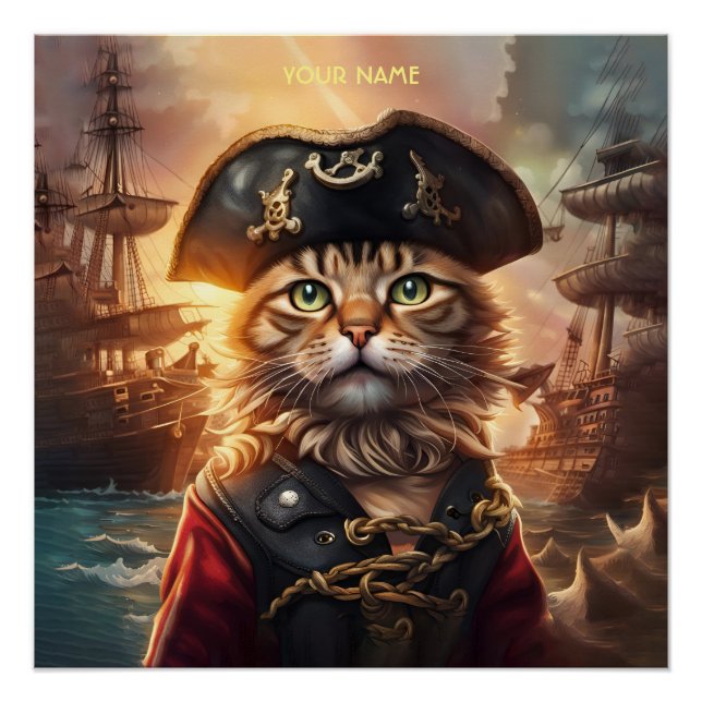 Fantasy Niedlich Chat Pirate Hat Poster (Vorderseite)