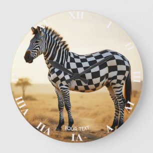 Fantasy Niedlich Checked White Zebra Große Wanduhr