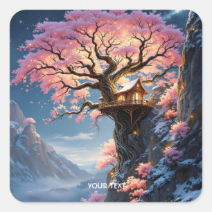 Fantasy Niedlich Cherry Blossom Trem Quadratischer Aufkleber