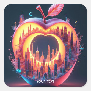 Fantasy Niedlich City Inside Fruit Quadratischer Aufkleber