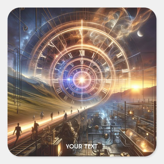 Fantasy Niedlich Clock Time Way Quadratischer Aufkleber (Vorderseite)