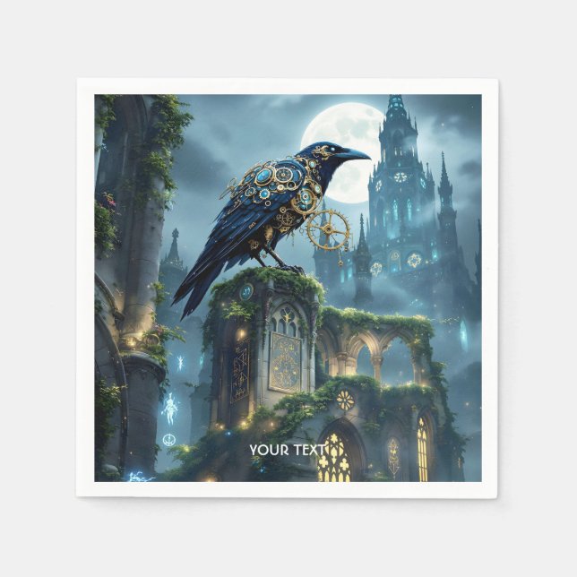 Fantasy Niedlich Clockwork Raven Cathedral Serviette (Vorderseite)