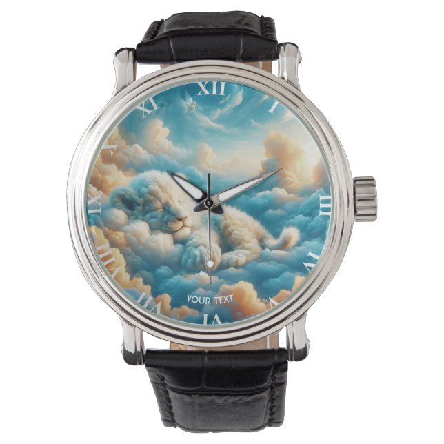 Fantasy Niedlich Clouds Baby Lion Armbanduhr (Vorderseite)