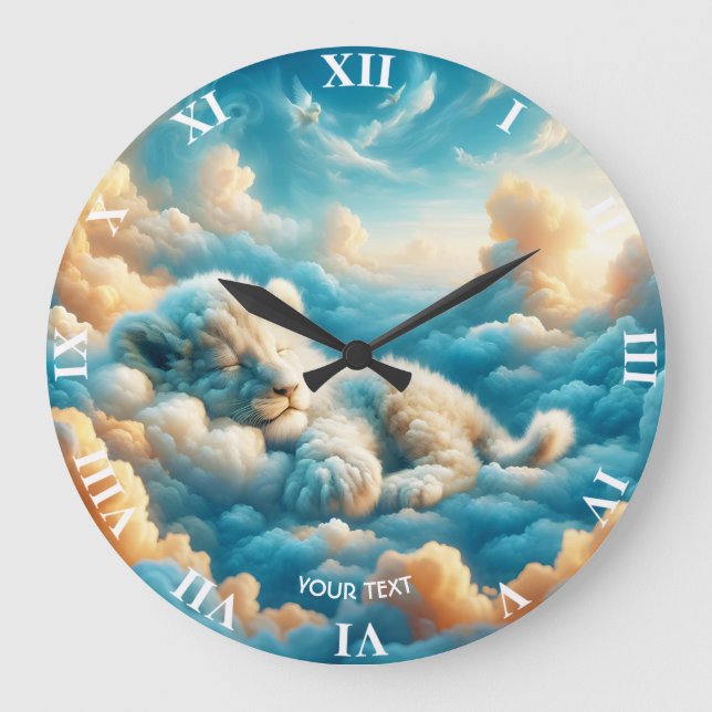 Fantasy Niedlich Clouds Baby Lion Große Wanduhr (Vorderseite)