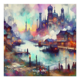 Fantasy Niedlich Clouds Burg Fluss Poster