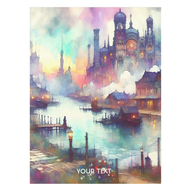 Fantasy Niedlich Clouds Burg Fluss Tischdecke (Vorderseite)