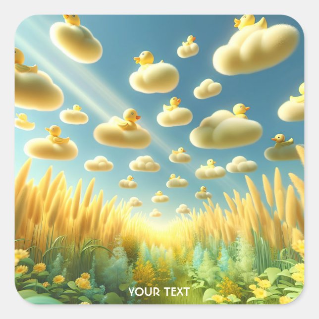 Fantasy Niedlich Clouds Ducks Garden Quadratischer Aufkleber (Vorderseite)