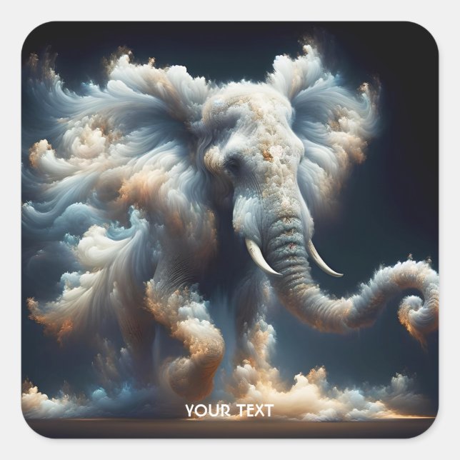 Fantasy Niedlich Clouds Elephant Smoke Quadratischer Aufkleber (Vorderseite)