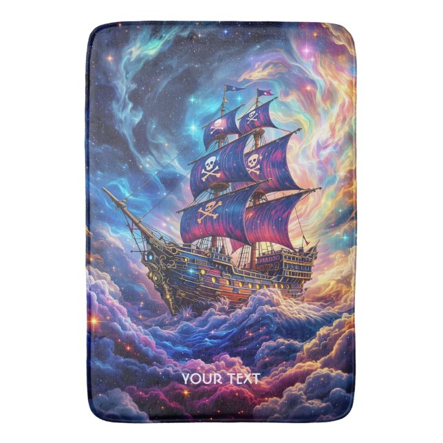 Fantasy Niedlich Clouds Ship Space Badematte (Vorderseite Vertikal)
