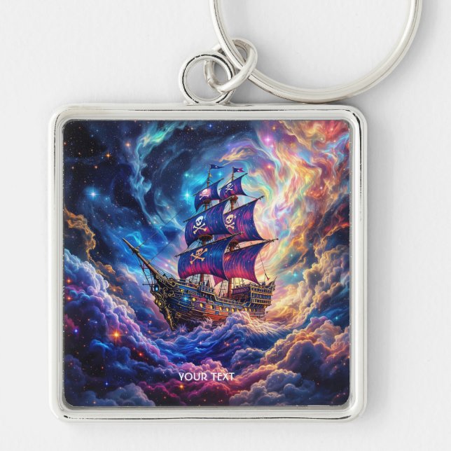 Fantasy Niedlich Clouds Ship Space Schlüsselanhänger (Vorne)