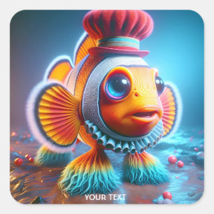 Fantasy Niedlich Clown Wacky Fish Quadratischer Aufkleber