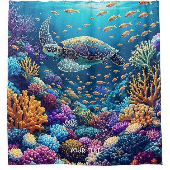 Fantasy Niedlich Coral Reef Turtle Duschvorhang (Vorderseite)