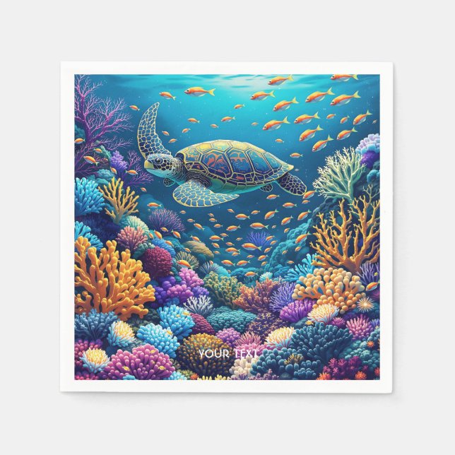 Fantasy Niedlich Coral Reef Turtle Serviette (Vorderseite)