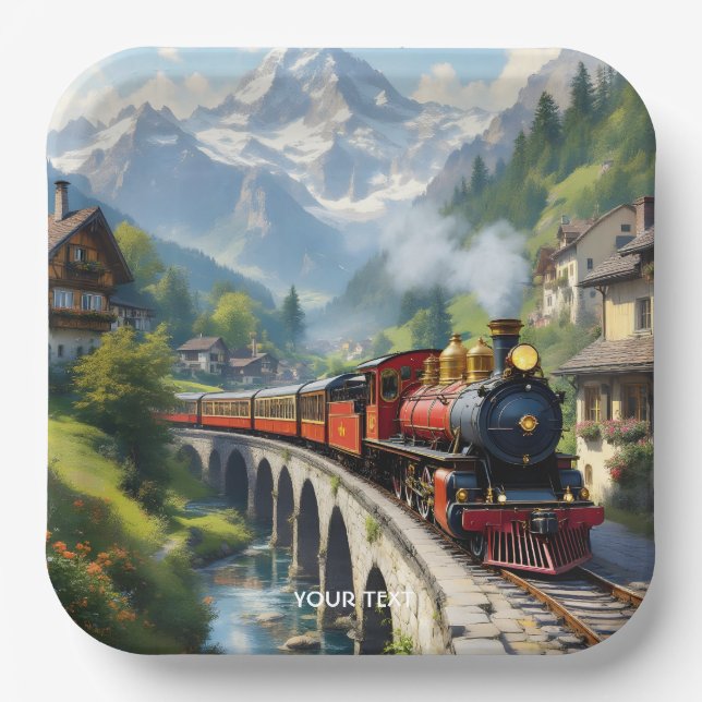 Fantasy Niedlich Crimson Antique Train Pappteller (Vorderseite)